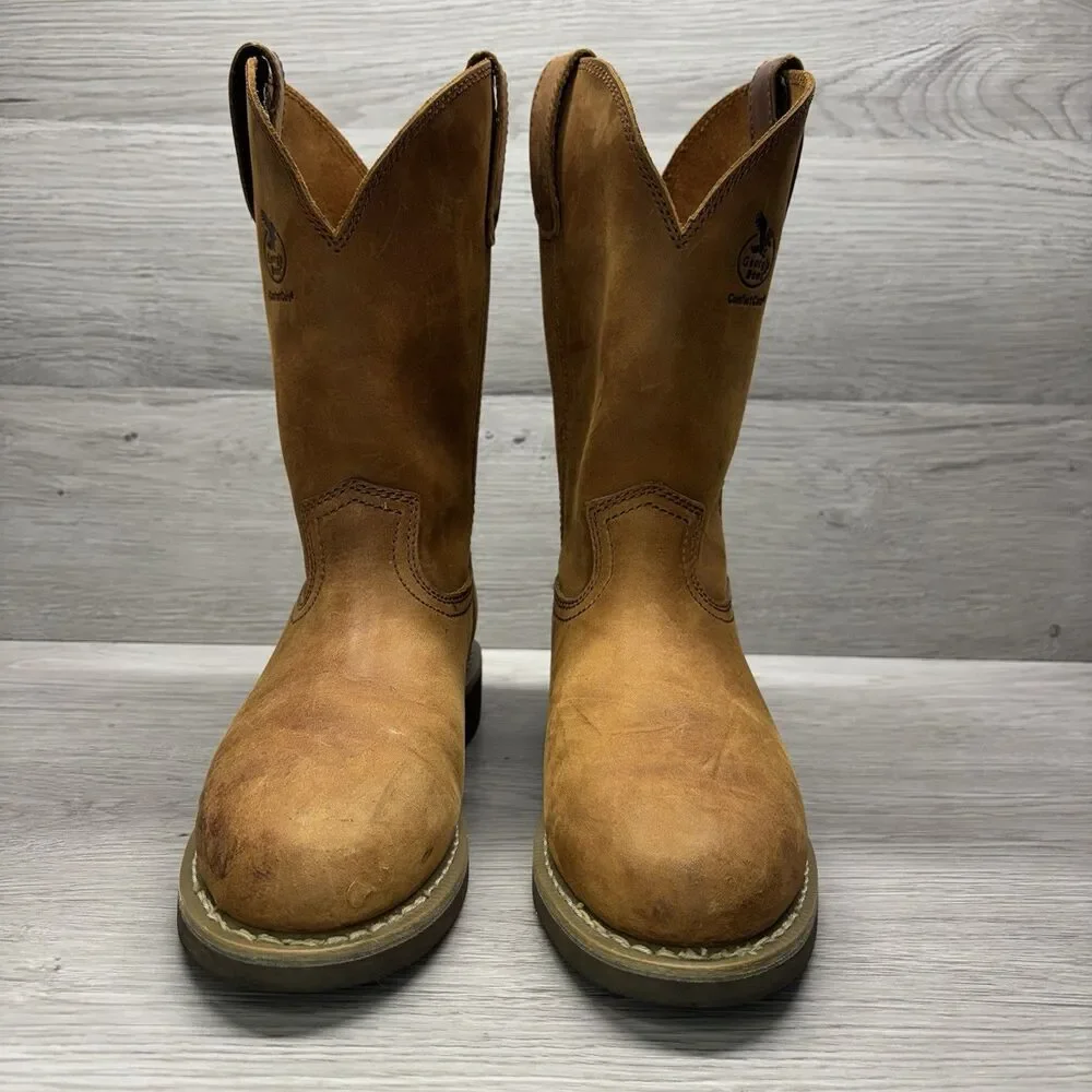 GEORGIA BOOT Wellington Western Boots Mens 7.5 D Brown Leather Farm Ranch G5814